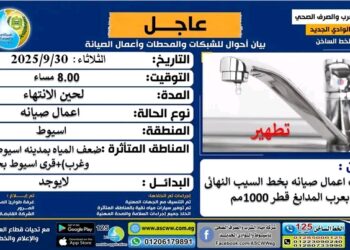 عطل مفاجئ يسبب ضعف المياه بعدة مناطق في أسيوط